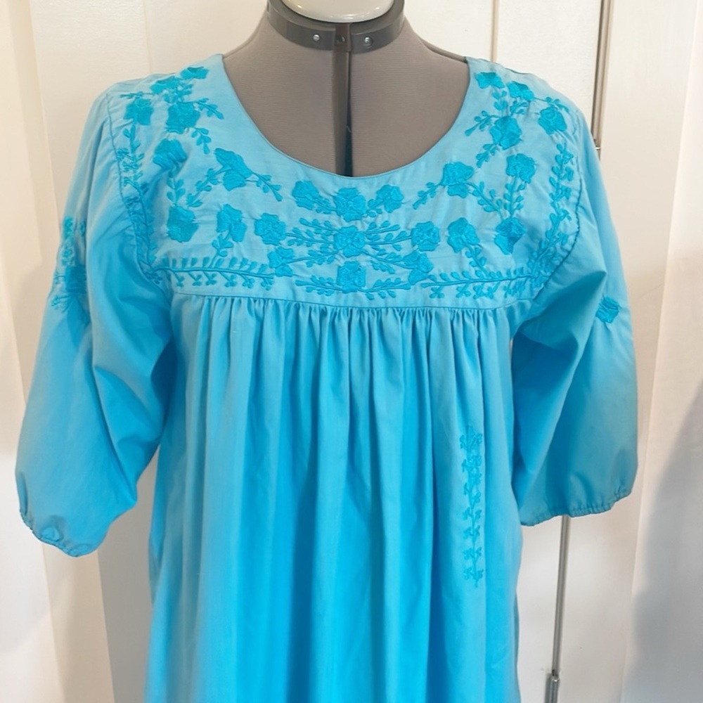 Vintage 70's 80's Mexican hippie boho  embroidered casual dress - Picture 6 of 12
